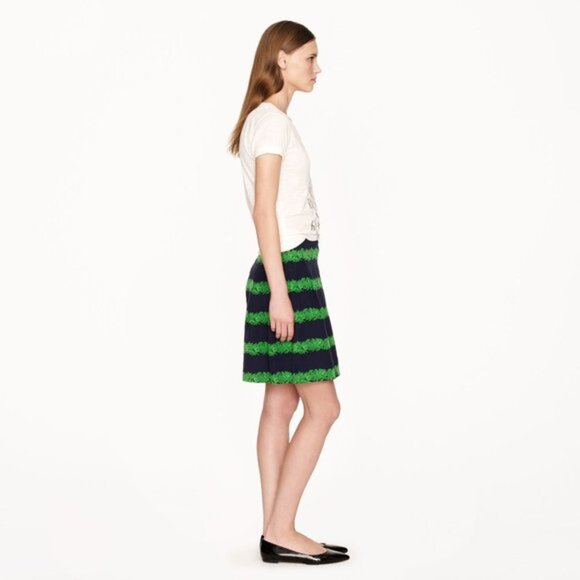 J CREW Green Navy Silk Stripe Beanstalk Skirt Size 2. - Picture 2 of 4